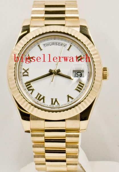 

quality wristwatches mens daydate ii 41mm 218238 18k yellow gold automatic movement watch white roman dial watch, Slivery;brown