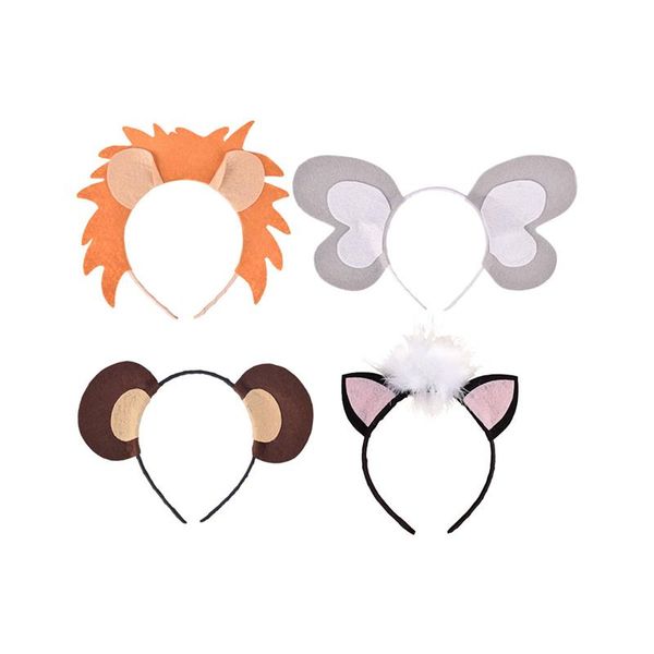 

4pcs cute headband animal shaped hair hoop band hair accessories for performance party cosplay girls lion cat elephant monkey, Slivery;white