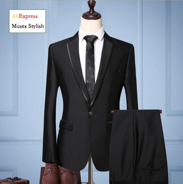 

jacket + pant 2019 new men business slim suits sets wedding dress two -piece suit blazers coat trousers waistcoat, White;black