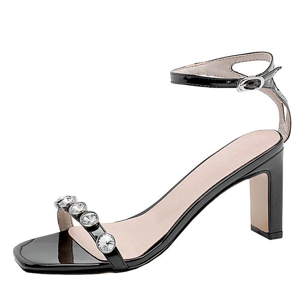 

summer women sandals fashion crystal sandals square high heels buckle party dress women shoes black white apricot silver
