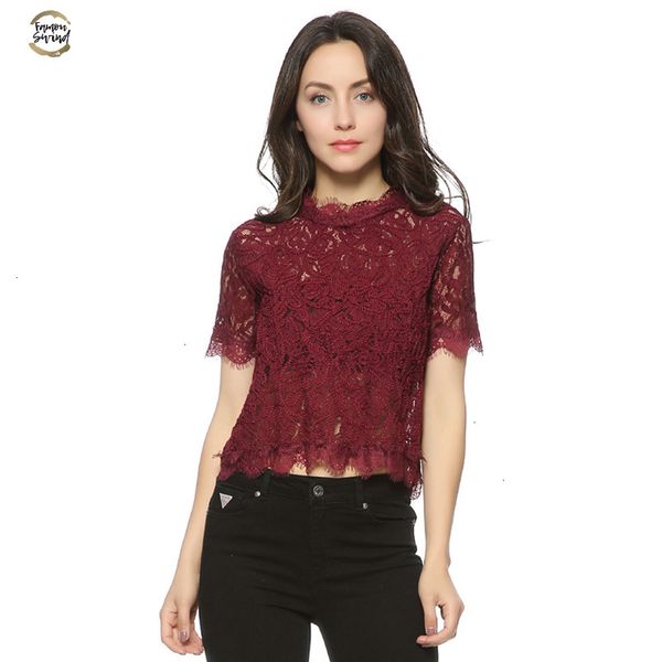 

women cute lace crop short sleeve cap sleeve casual o neck blouses back zipper ladies fashion candy colors shirts blusas, White