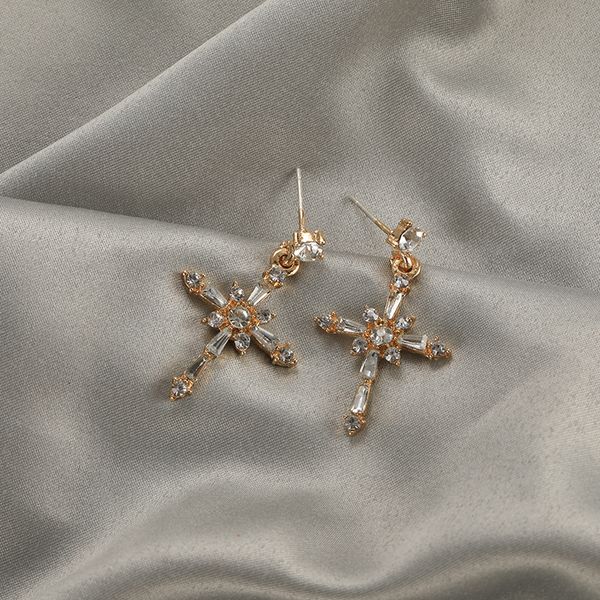 

s852 fashion jewelry s925 silver needle earrings zircon cross retro dangle stud earrings
