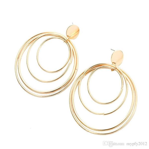 

геометрическая нерегулярное круг серьги для женщин новые моды многослойная hollow круг мотаться серьги золото заявление серьги, Silver