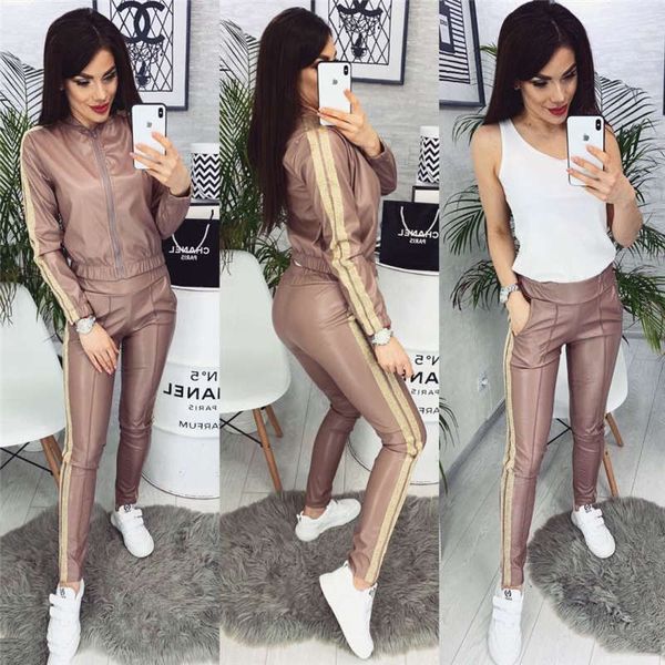 

дизайнер женщины tracksuit две части моды куртка и брюки тонкий женские колготки верхняя одежда lady для одежды s-xl, Gray
