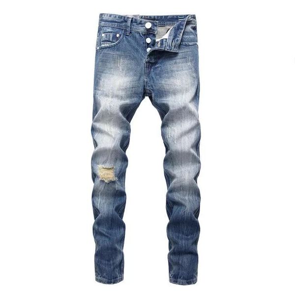 

designer jeans 2020 mens casual straight jeans retro slim skinny jeans fashion designer ripped men hip hop light blue denim pants