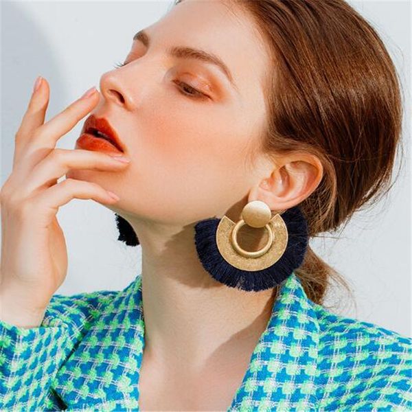 

новые этнические богемия мотаться серьги хлопка круглые кисточкой серьги для женщин ювелирные изделия pendientes oorbellen mix colors sd, Silver