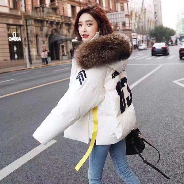 

off season 2019 white duck down hooded down jacket women's warm coat loose winter large pocket thick bread clothing, Black;white