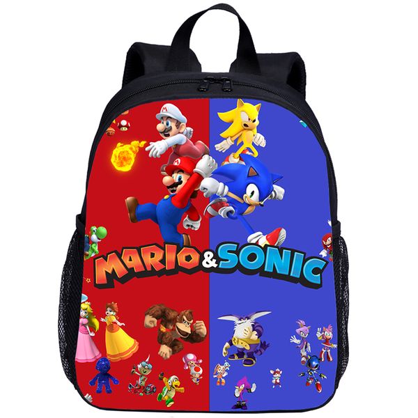 

fashion baby boys girls kids school bags 3d book bag mario vs sonic printing cartoon backpack toddler anime children backpacks