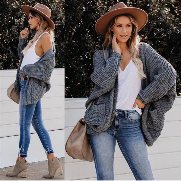 

women casual loose cardigan sweater autumn fashion trend thick needle sweater coat designer new female long sleeve solid color clothing, White;black