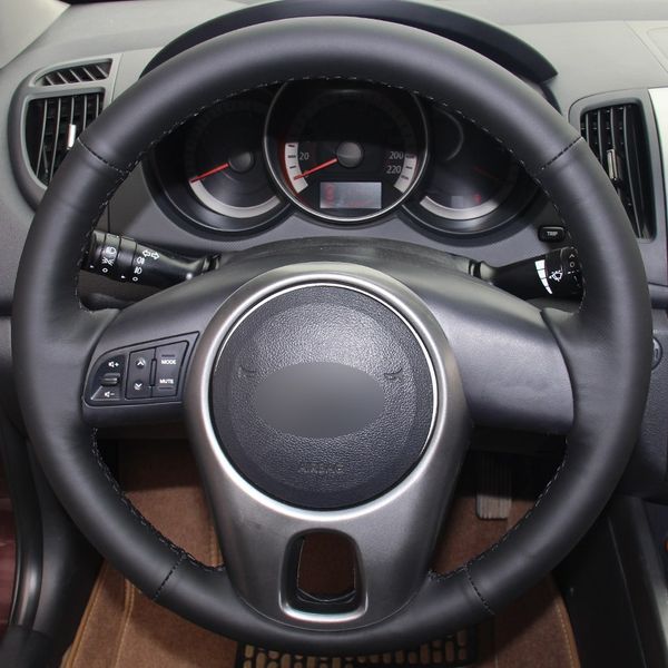 

black natural leather car steering wheel cover for kia forte 2009-2014 soul 2010-2013 rio 2009-2011