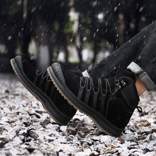 

winter fur boots mens shoes casual suede fashion men snow boots non-slip rubber ankle footwear warm outdoor sneakers, Black