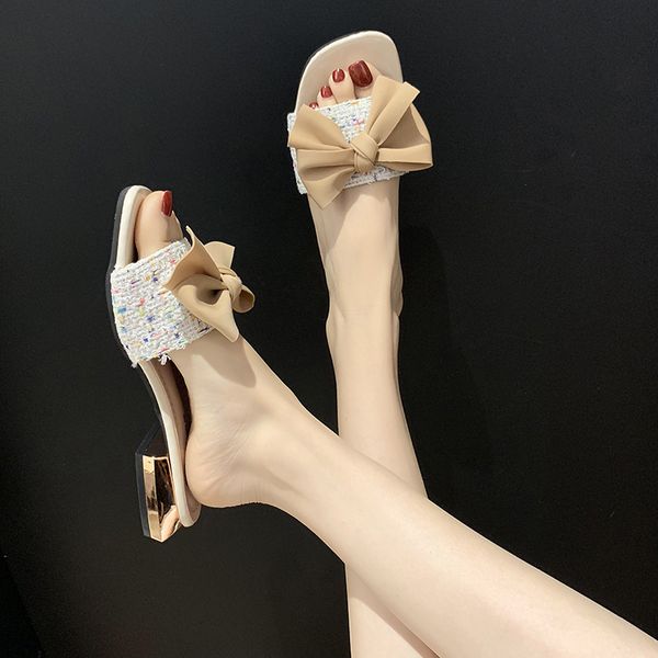 

shoes ladies' slippers slipers women slides square toe butterfly-knot med 2020 block summer soft fashion casual, Black