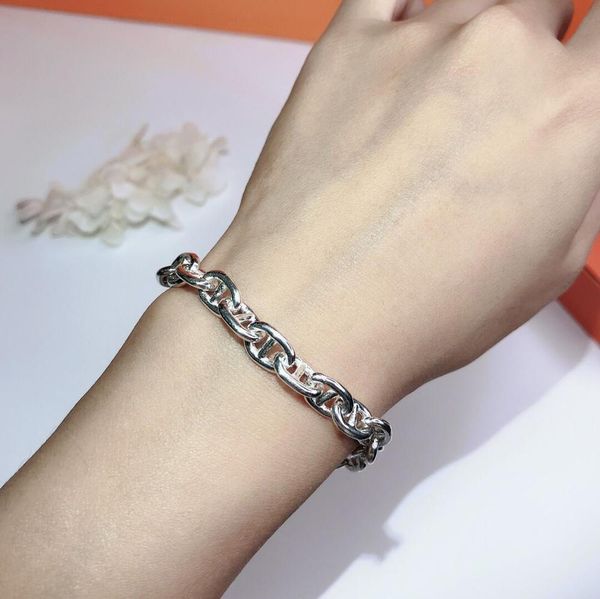 

brand for women letter round h lock jewelry s925 silver bangle france quality fashion superior quality luxurious bracelet cx200623 c7d6, Black