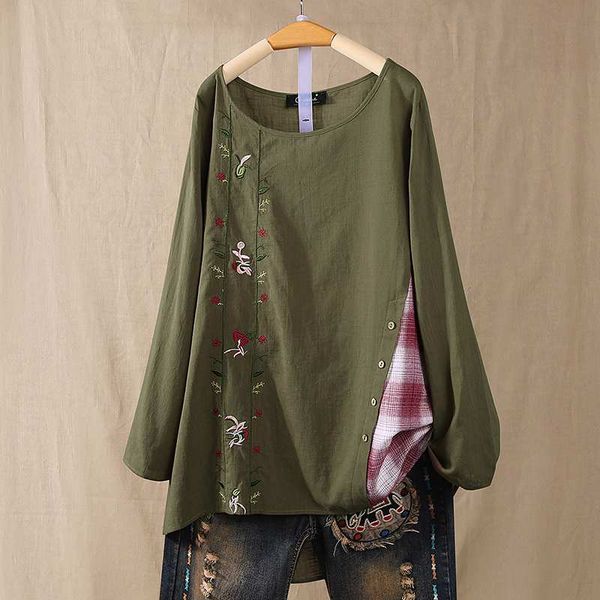 

women's blouses & shirts 2021 spring embroidery zanzea casual cehack blouse women vintage long sleeve pacthwork cotton blusas tunic mu, White