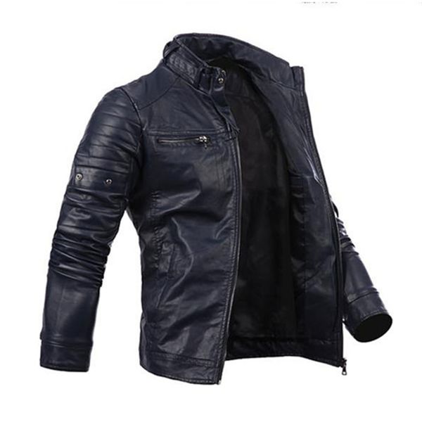 

men's cool multi-pocket slim zip coat faux leather motorcycle biker jacket, Black;brown