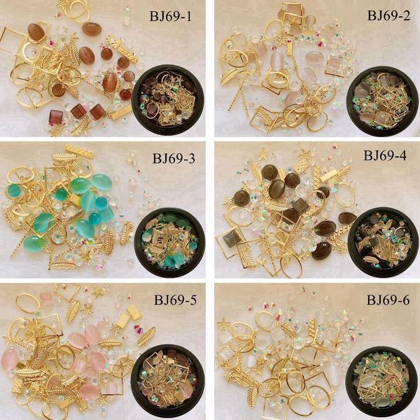 

1jar nail art mix decorations stone with metal stud mixed in jar bj69, Silver;gold