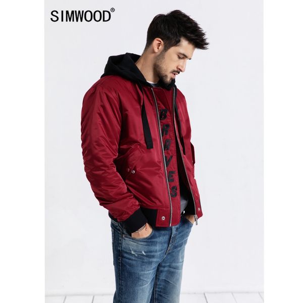 

simwood 2019 autumn bomber jacket men plus size outerwear embroidery windbreaker casual coats slim fit brand clothing 180588, Tan;black