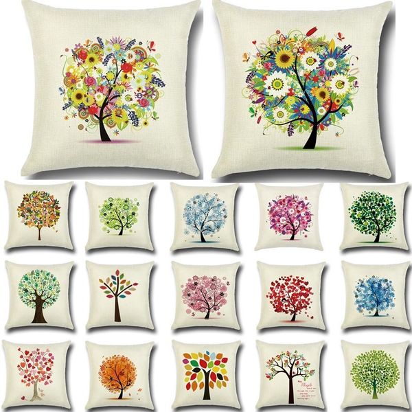 

1 pcs flower tree pattern cotton linen throw pillow cushion cover seat car home sofa bed decorative pillowcase funda cojin 40196