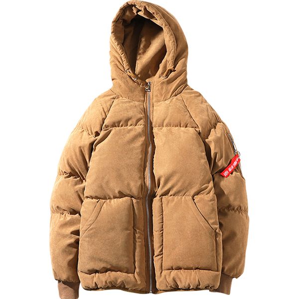 

winter short coat hooded cotton jacket men loose thick solid color parka men winter warm overcoat veste homme hiver clothes mf18, Black