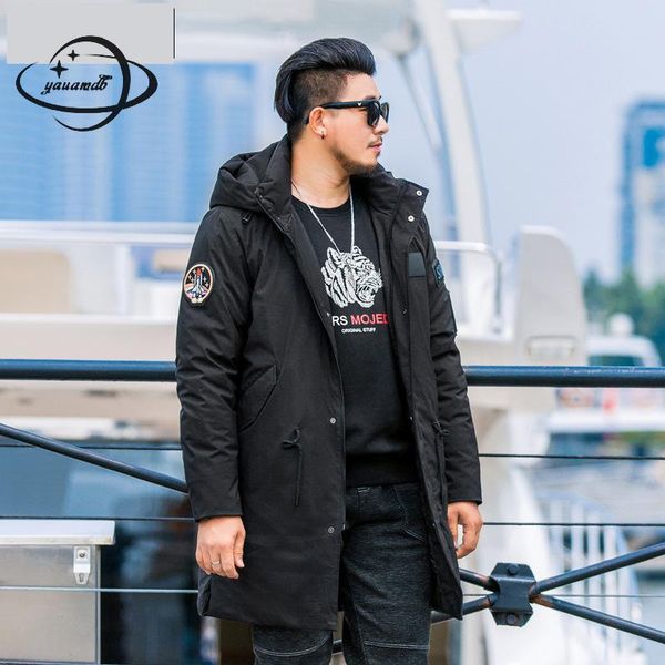 

mens parkas jacket winter male coats clothing hooded zipper long style loose thick letter plus size man outerwear clothes h207, Black