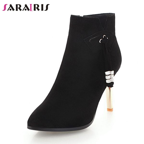 

sarairis brand new 9cm high heels black zip fringe mixed colors shoes woman casual autumn winter ankle boots large size 33-43