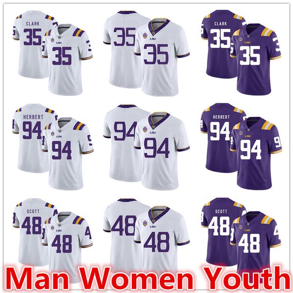 

customize ncaa lsu tigers burreaux football jerseys damone clark 35 danielle hunter 94 dantrieze scott 48 jersey any name number size s-5xl, Black
