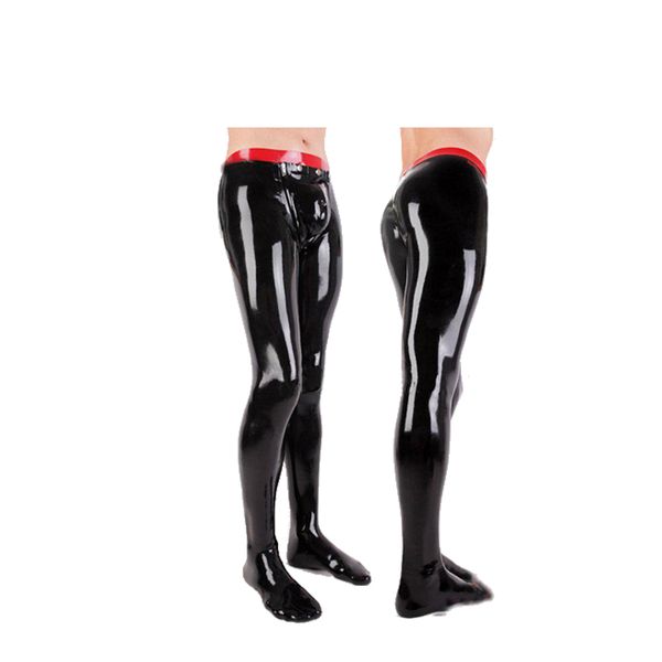 

latex men red waist and black high waist tight trousers with socks pantyhose piece suit size xxs-xxl, Black;pink