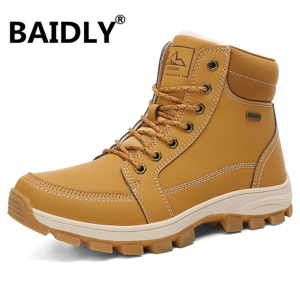 

men winter warm snow boots waterproof boots outdoor men plush lace up footwear ankle male casual shoes big size, Black