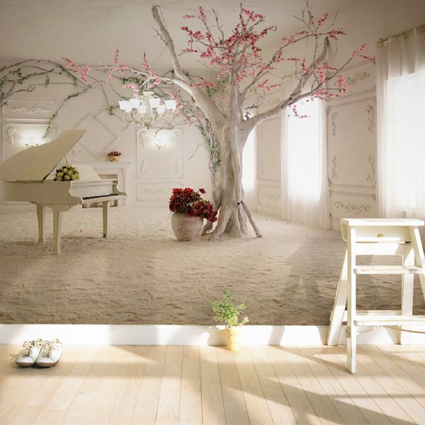 Arte moderna Pianoforte Ramo di un albero Foto Wallpaper Sala da pranzo Soggiorno Divano Sfondo Pittura murale 3D Murale Papel De Parede