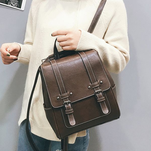 

new vintage women backpack leather school bags for girls lady simple style backpack fashion leisure pu shoulder bag