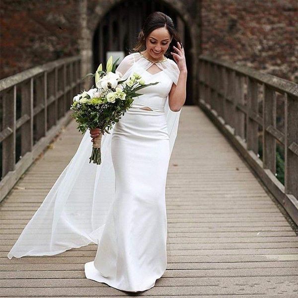 2019 Cheap Ivory Satin Mermaid Wedding Dresses With Caps Simple