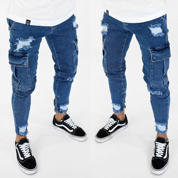 

Hole Pocket Designer Mens Jeans Fashion Slim Blue Color Mens Pencil Pants Mid Waist Mens Trousers New Arrival