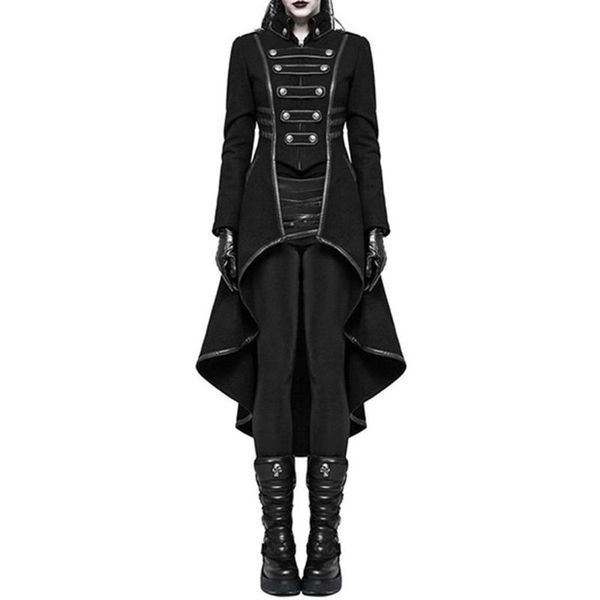 

2019 winter casual gothic plus size party warm women long trench coats black slim plain pleated autumn female goth overcoats, Tan;black