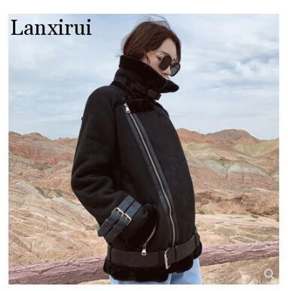 

autumn/winter new women's parkas fake lamb detachable liner large raccoon fur jacket corduroy coats loose clothing, Black