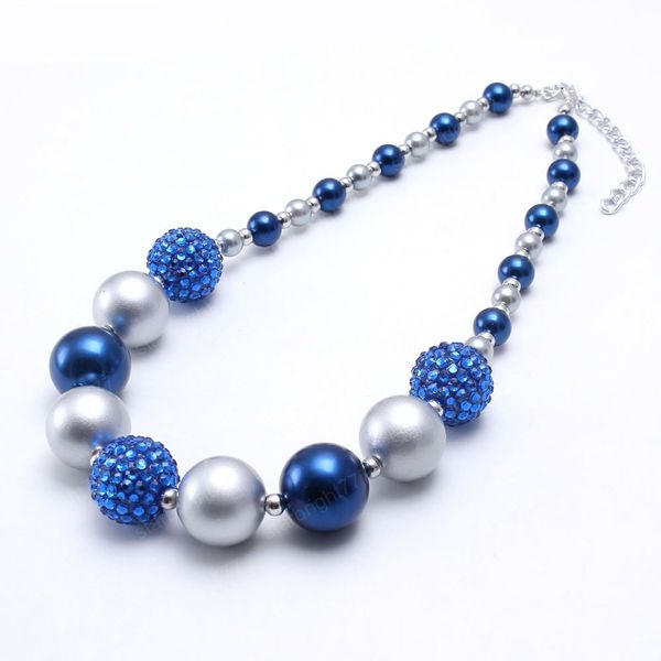 Collana di perline grosse per bambini carini per bambini Collana di perle grosse blu + grigie Collana girocollo per bambini di moda