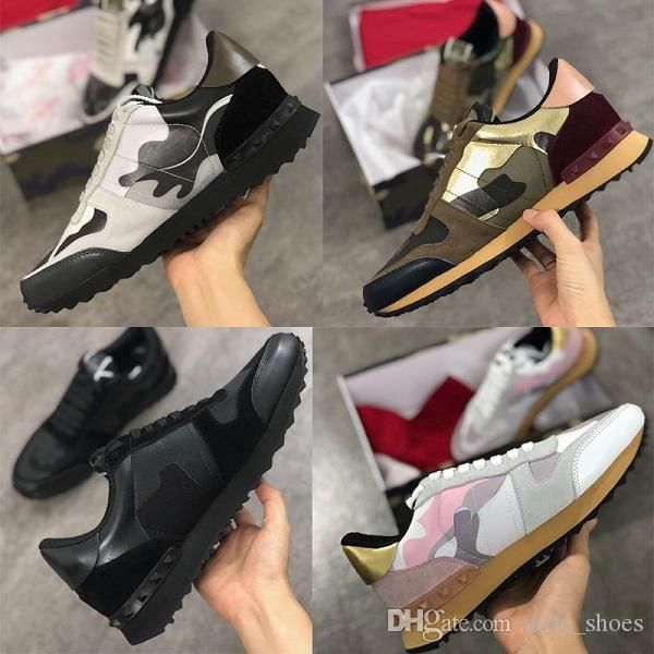 

2019 luxury designer camouflage rockrunner sneakers fashion black green low-studded shoes men women genuine leather trainers with box