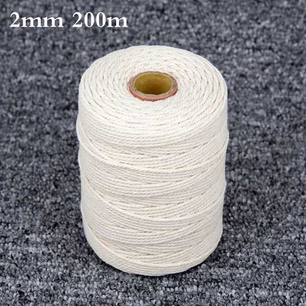 

3mm natural beige cotton twisted cord rope artisan macrame string diy-craft 200m bohemia wedding, Black;white