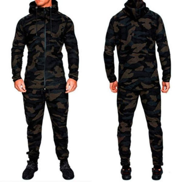 

men clothes 2018 new brand mens camouflage tracksuit zip bottoms long sleeve autumn casual hoddies+pants, Gray