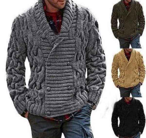 

mans winter classic coarse wool sweater lapel v-neck knitted cardigan autumn fashion outer wear s-xxl ing, White;black