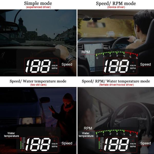 

a900 автомобильные аксессуары multi-дисплей автомобиля digital speed ​​rpm температура воды hud obd rpm meter head-up display