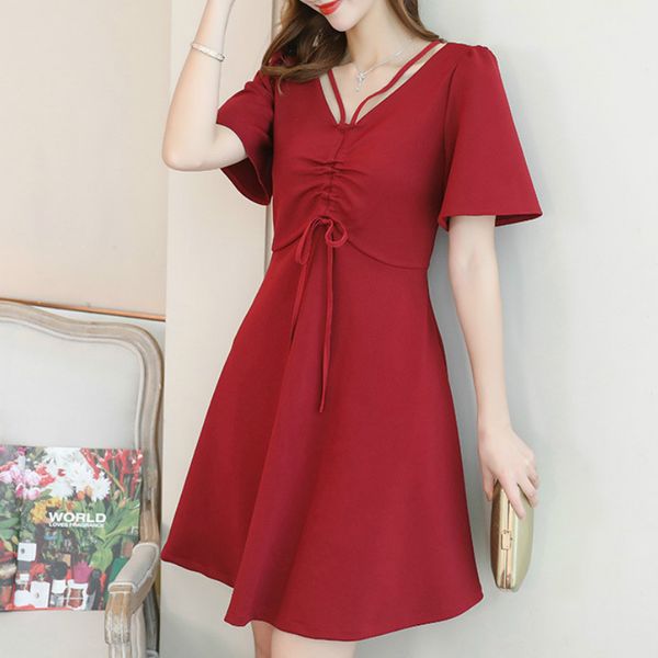 

мода слинг плиссированные миди платье 2020summer женщины повязки v воротник с коротким рукавом тонкий платье повседневная бабочка вдохновени, White;black