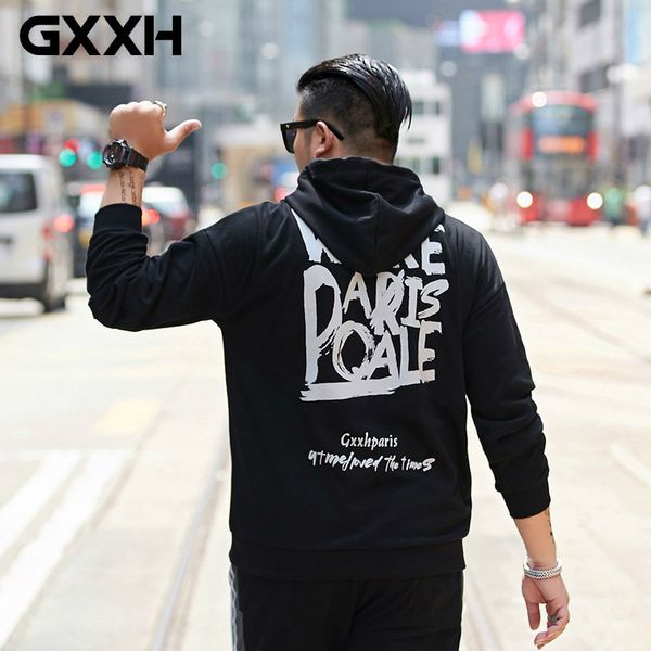 

gxxh big men letter print male autumn clothes loose street wear hoodie fat fattening more hooded protective clothes, Black