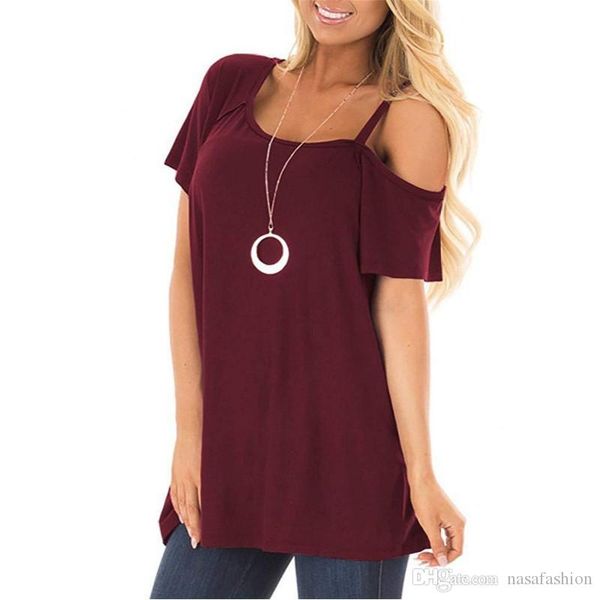 

женщины сплошная без бретелек плечи tshirt моды streetwear crew neck tops лето женских повседневных дряблой пуловер тройников, White