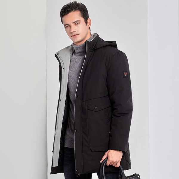 

men's foreign trade men's casual medium and long hooded down cotton padded clothes middle-aged winter new thickened warm, Black