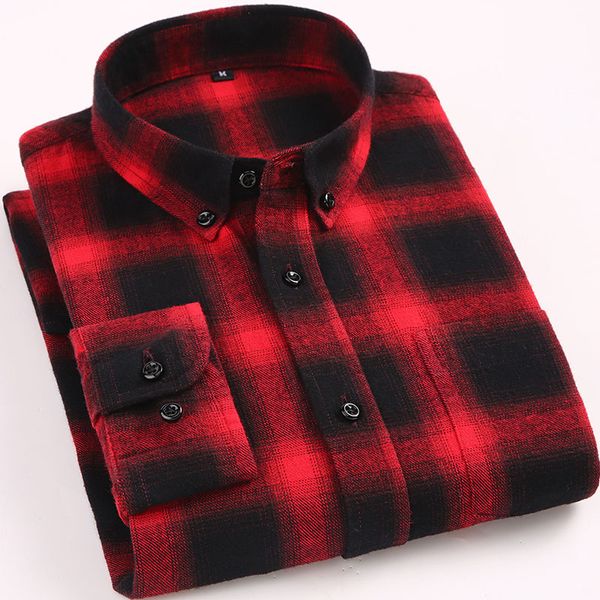 

brushed flannel 100% cotton men's fashion plaid shirts long sleeve button-down collar checked soft casual shirt, White;black