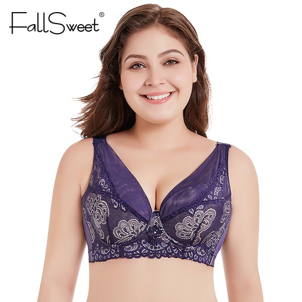

fallsweet глубокий v женщины плюс размер бюстгальтер push up lace west brassiere d e cup 36 до 50, Red;black
