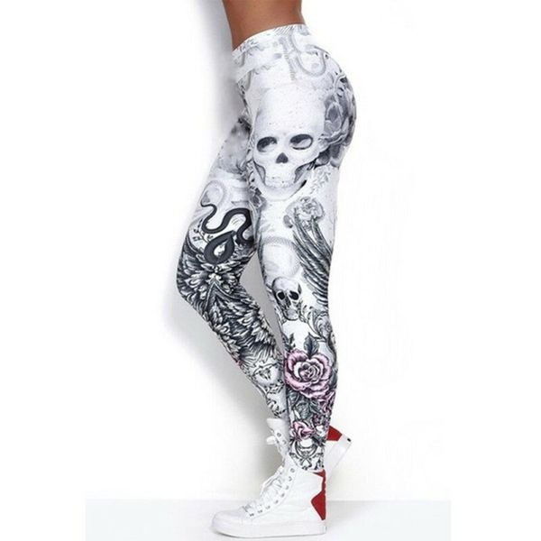 

new women yogawear fitness leggings print female sportswear slacks high waist slim skinny legging pencil pants exercise trousers, Black