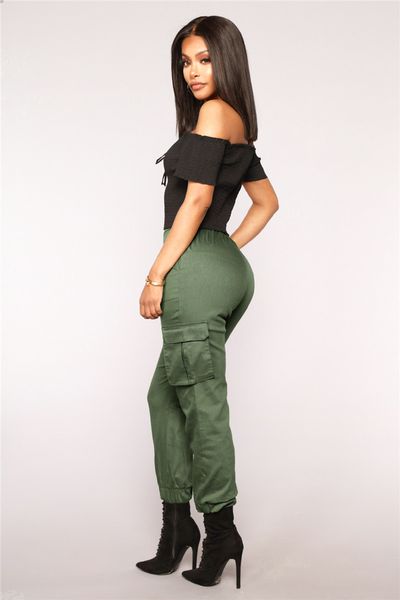 

new designer womens harem pants fashion multi pockets solid color high waist loose cargo pants street style women pants, Black;white