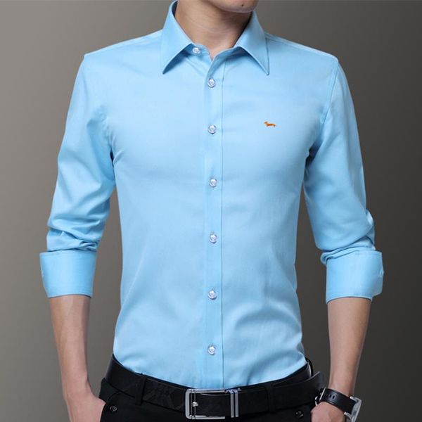

2019 новый мужской бренд повседневная весна блузки 100%хлопок harmont slim fit с длинным рукавом блейн твердые вышивка рубашки 6 цветов груз, White;black
