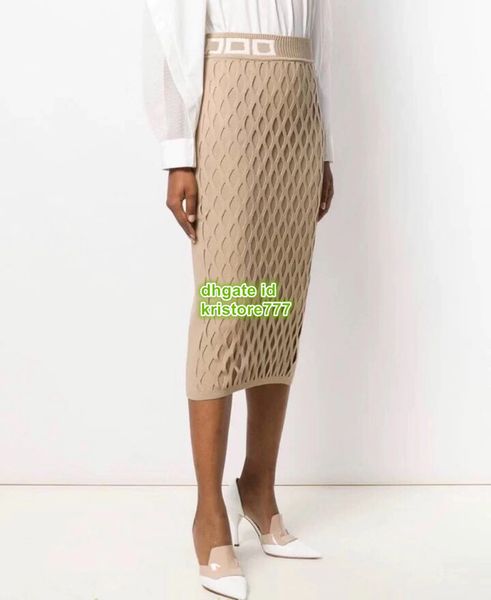 

milan women luxury design knitted straight skirts long hollow skirt the high end girls midi skirt runway mid-calf stretch viscose skirt, Black